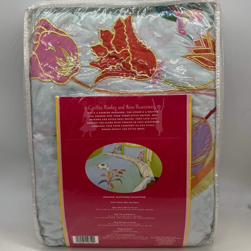 SWELL Cynthia Rowley Duvet Cover + Bedskirt + Sham Twin Set 2003 Cotton Floral